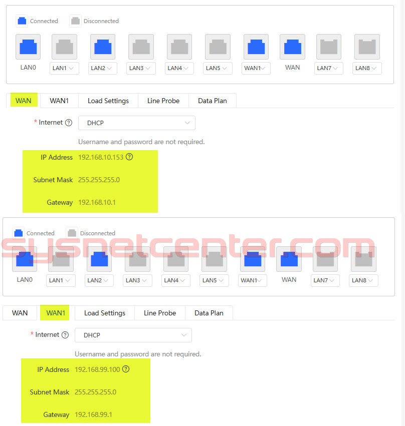 สถานะ Internet WAN0 บน Reyee Gateway สำหรับทำ Policy-Based Routing