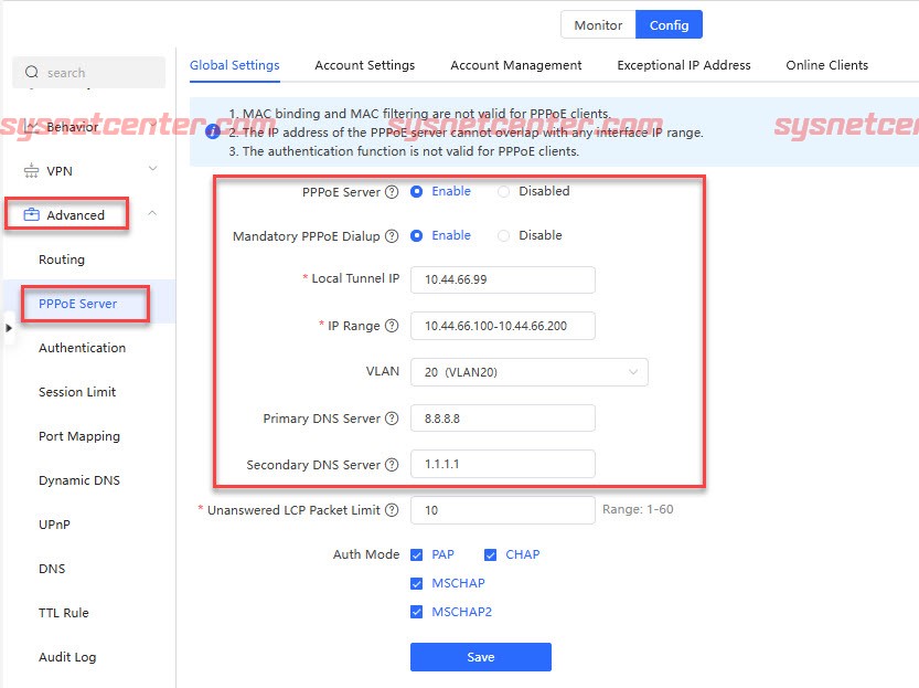 คู่มือ Config PPPoE Server ในอุปกรณ์ Reyee Router