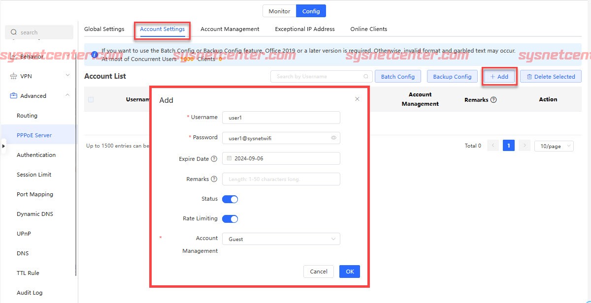 คู่มือ Config PPPoE Server ในอุปกรณ์ Reyee Router