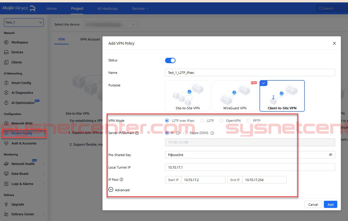 คู่มือการ Config VPN Client To Site อุปกรณ์ Reyee Gateway