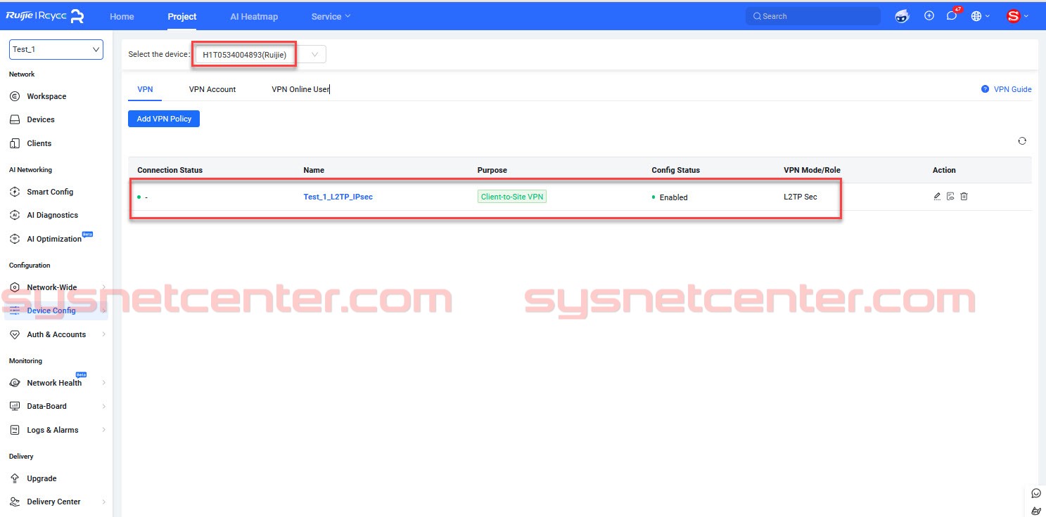คู่มือการ Config VPN Client To Site อุปกรณ์ Reyee Gateway
