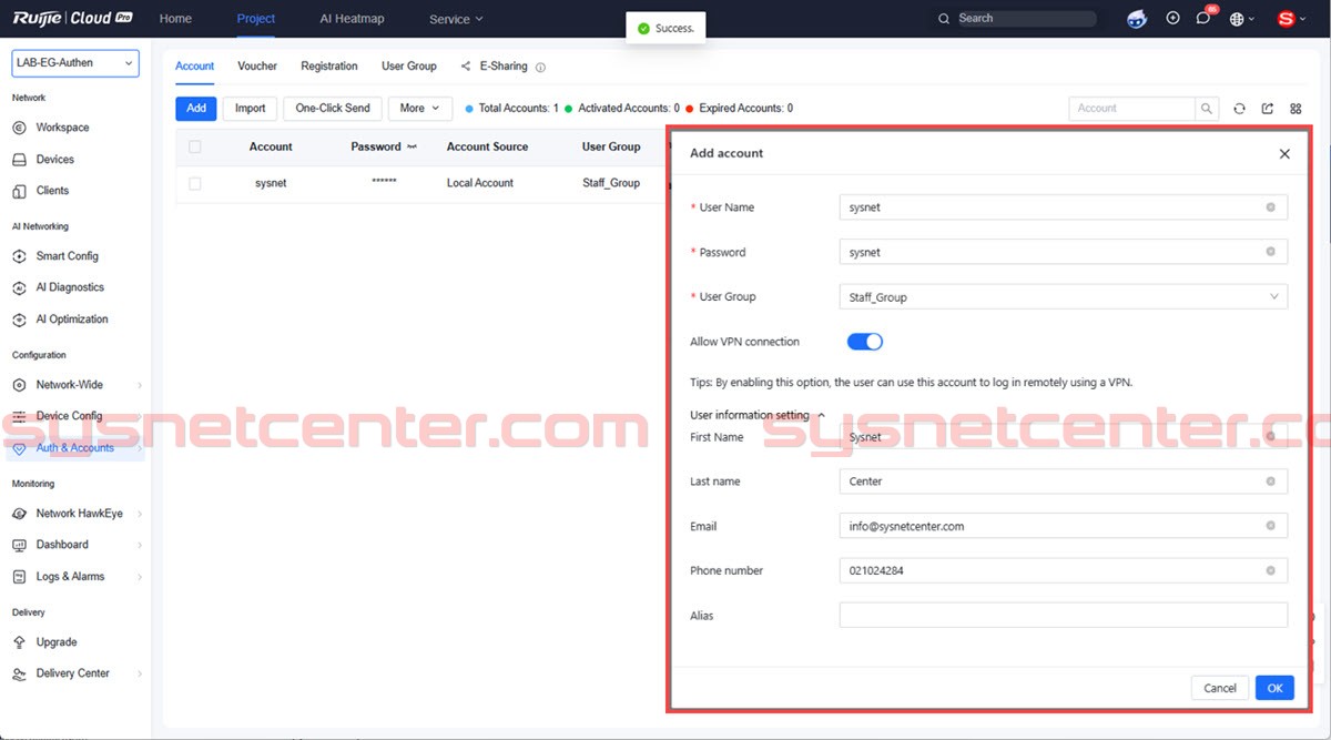 สร้าง Account Login บน Ruijie Cloud สำหรับ Reyee Gateway สร้าง Account Login บน Ruijie Cloud สำหรับ Reyee Gateway