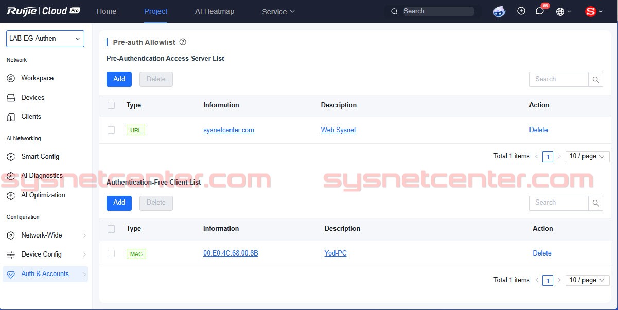 ตั้งค่า Bypass Website และ MAC Address บน Reyee Gateway ตั้งค่า Bypass Website และ MAC Address บน Reyee Gateway