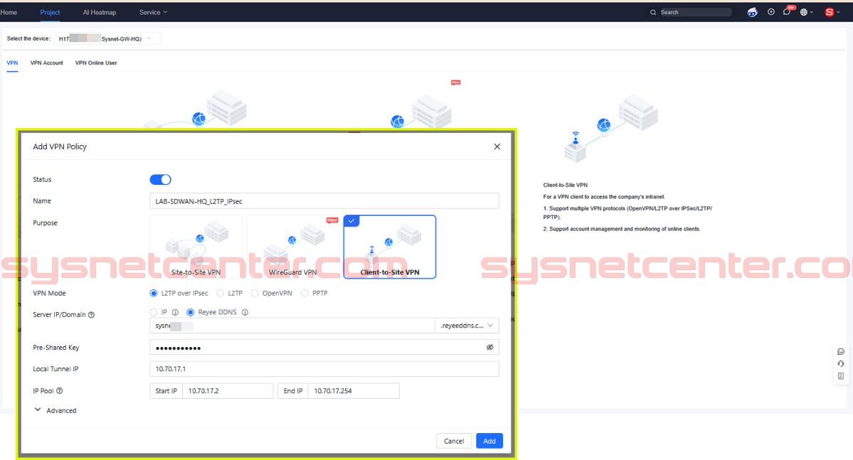 คู่มือการ Config VPN Client To Site บน Reyee Gateway