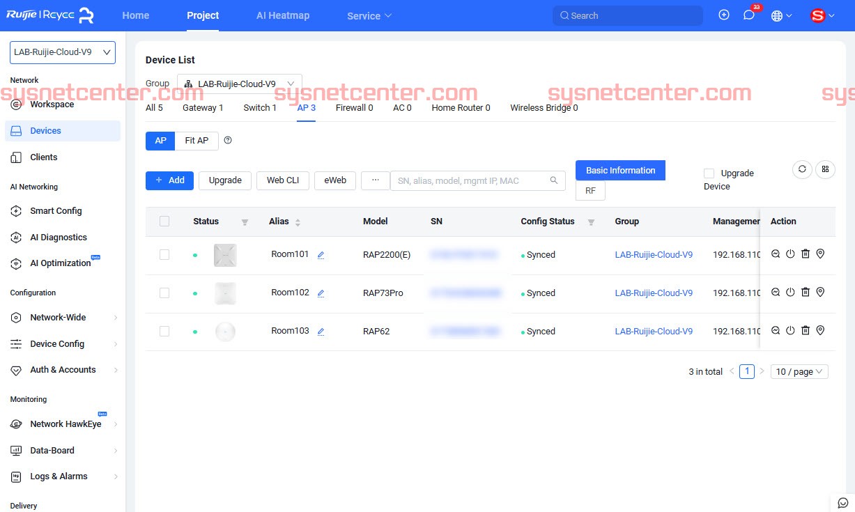 WIFI Apartment ใน Ruijie Cloud