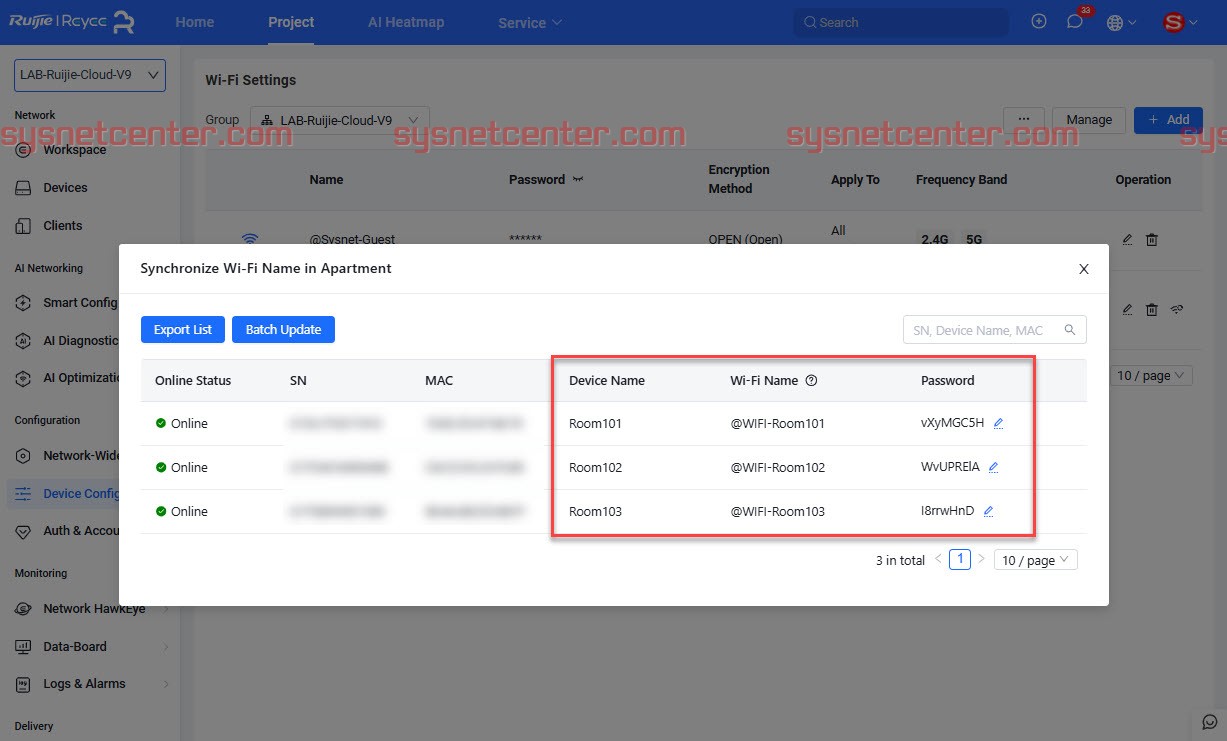 WIFI Apartment ใน Ruijie Cloud