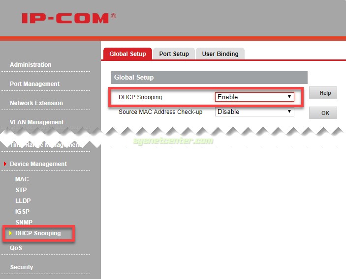 ip-com switch dhscp snooping
