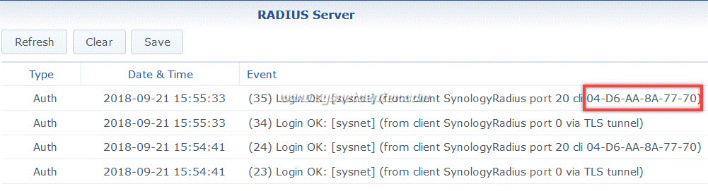 radius server log