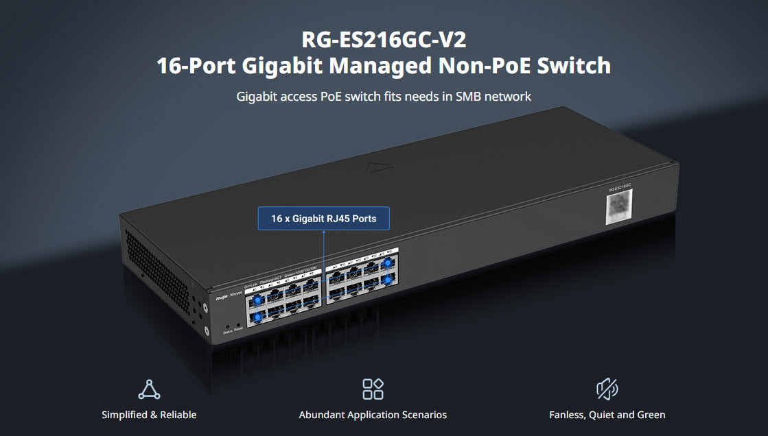 Reyee RG-ES216GC-V2 Cloud Managed Smart Switch 16 Port Gigabit