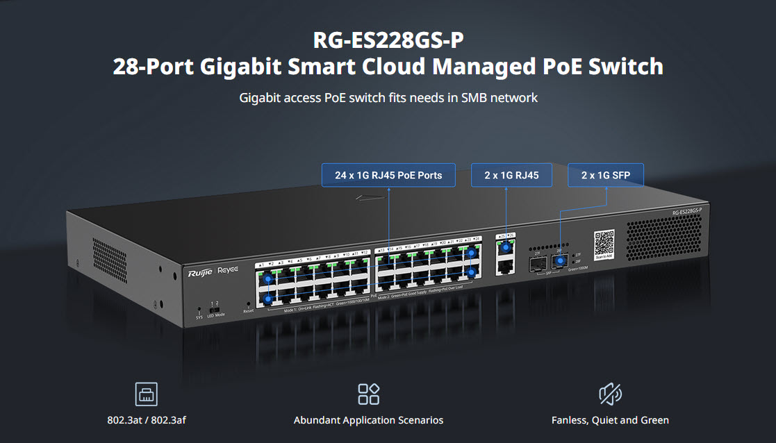 RG-ES228GS-P Reyee Cloud Managed Smart POE Switch