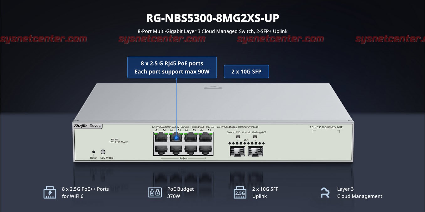 RG-NBS5300-8MG2XS-UP Reyee L3 Managed Muti-Gigabit POE Switch