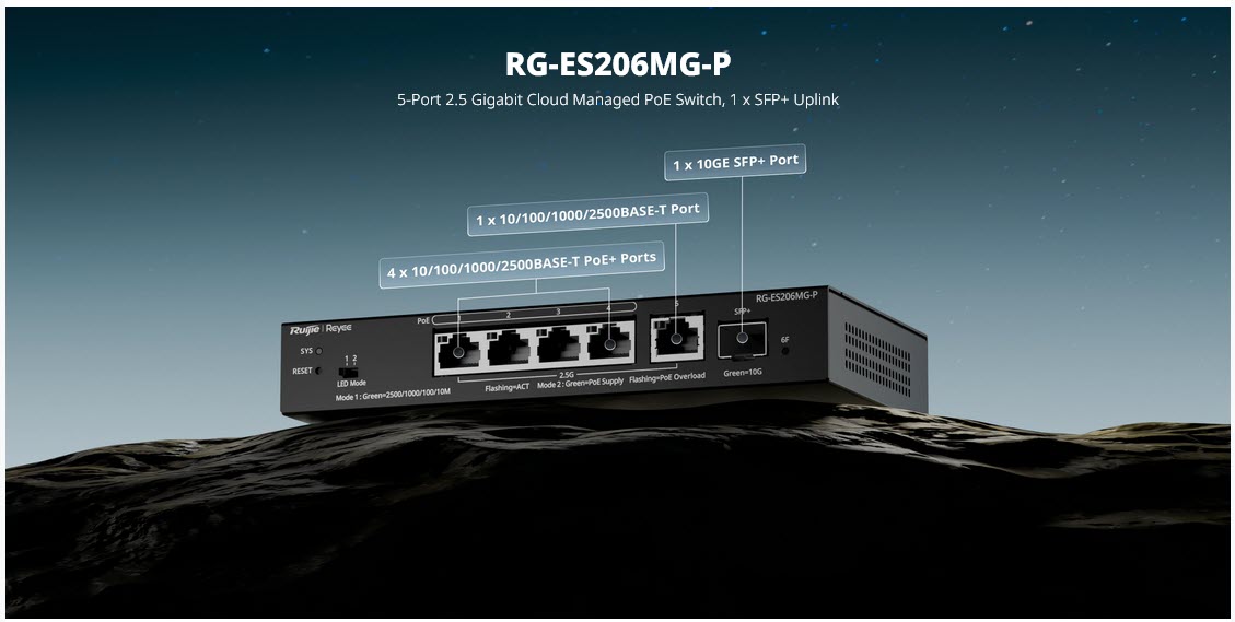 RG-ES206MG-P Reyee Cloud Managed POE Switch 5 Port 2.5G
