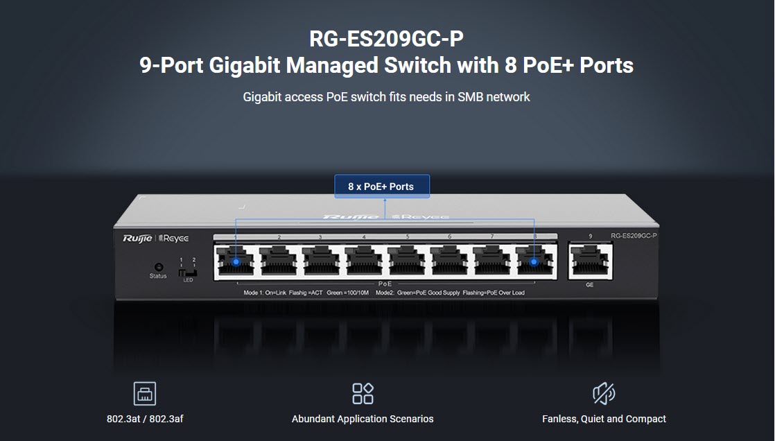 RG-ES209GC-P 9-Port Gigabit Managed Switch