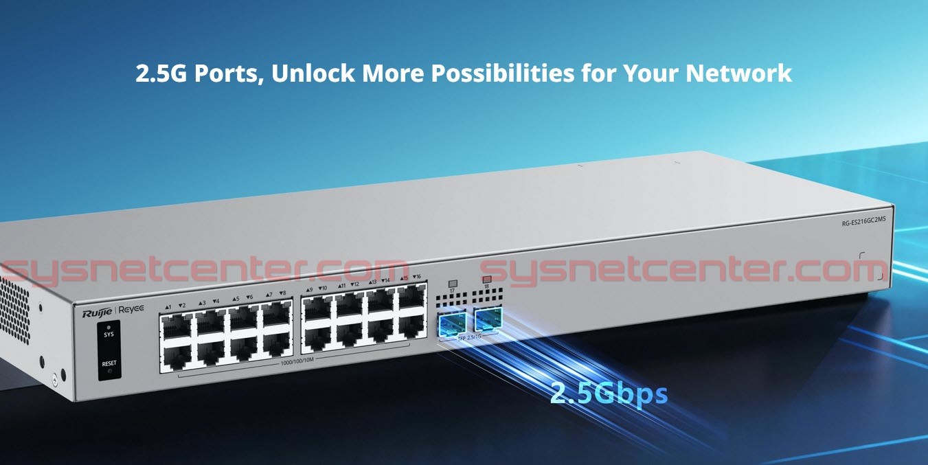 RG-ES216GC2MS Ruijie Reyee L2 Smart Cloud Managed Switch, 16x Gigabit RJ45, 2x 2.5GE SFP, ERPS