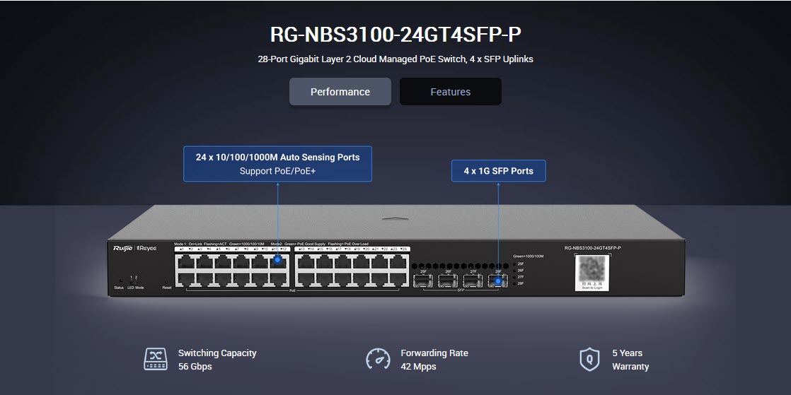 RG-NBS3100-24GT4SFP-P-V2 Reyee L2 Cloud Managed POE Switch 24 Port 