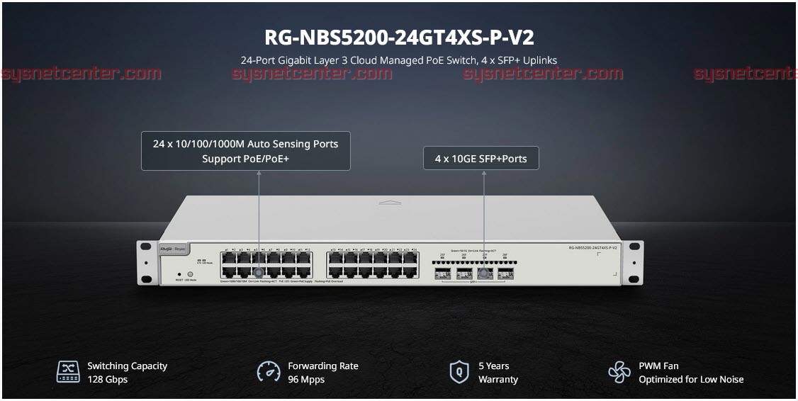 RG-NBS5200-24GT4XS-P-V2 Reyee L3-Managed POE Switch 24 Port Gigabit