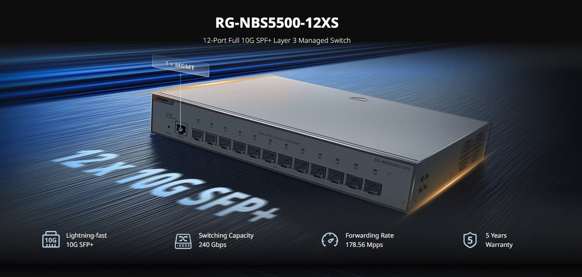 RG-NBS5500-12XS Reyee L3-Managed SFP+ 10Gbps Switch 12Port