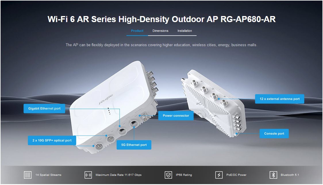 Ruijie RG-AP680-AR Wi-Fi 6 Quad-Radio