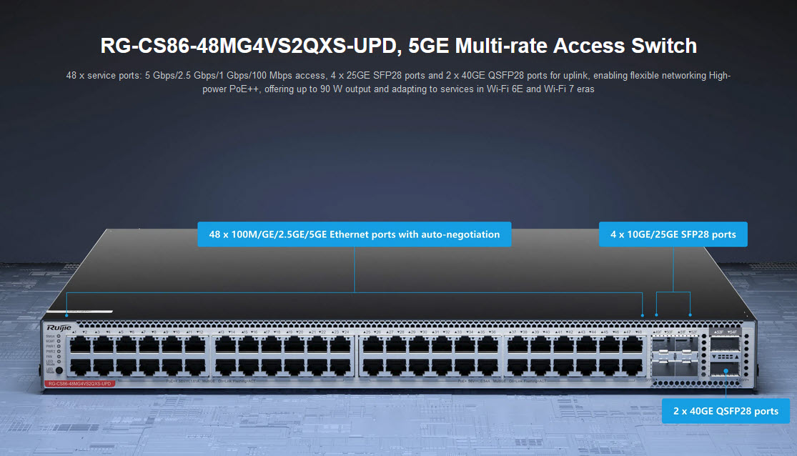 RG-CS86-48MG4VS2QXS-UPD L3 Managed POE Multi-GE Switch 48-Port