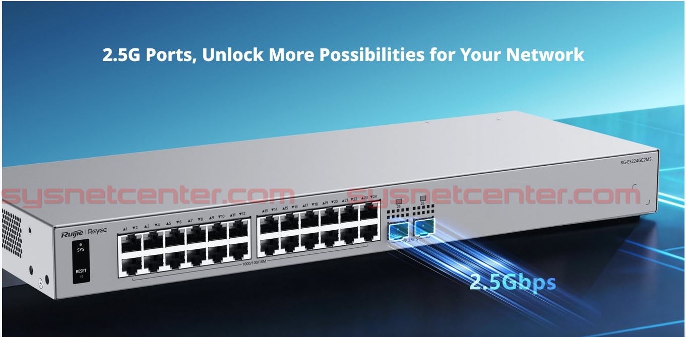 RG-ES224GC2MS Ruijie Reyee L2 Smart Cloud Managed Switch, 24x Gigabit RJ45, 2x 2.5GE SFP, ERPS