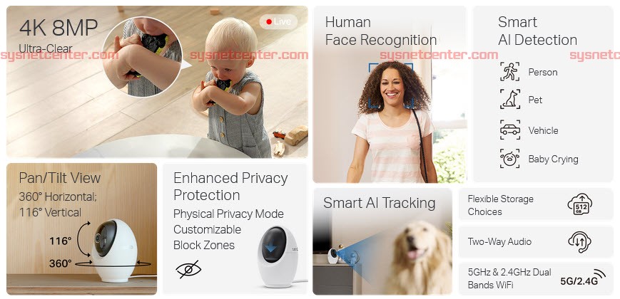 Tapo C260 TP-Link Pan/Tilt AI Home Security Wi-Fi Camera, 4K 8MP