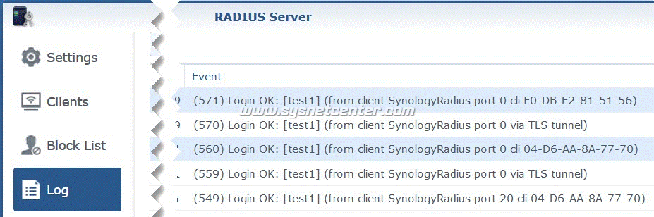 nas synology radius server log