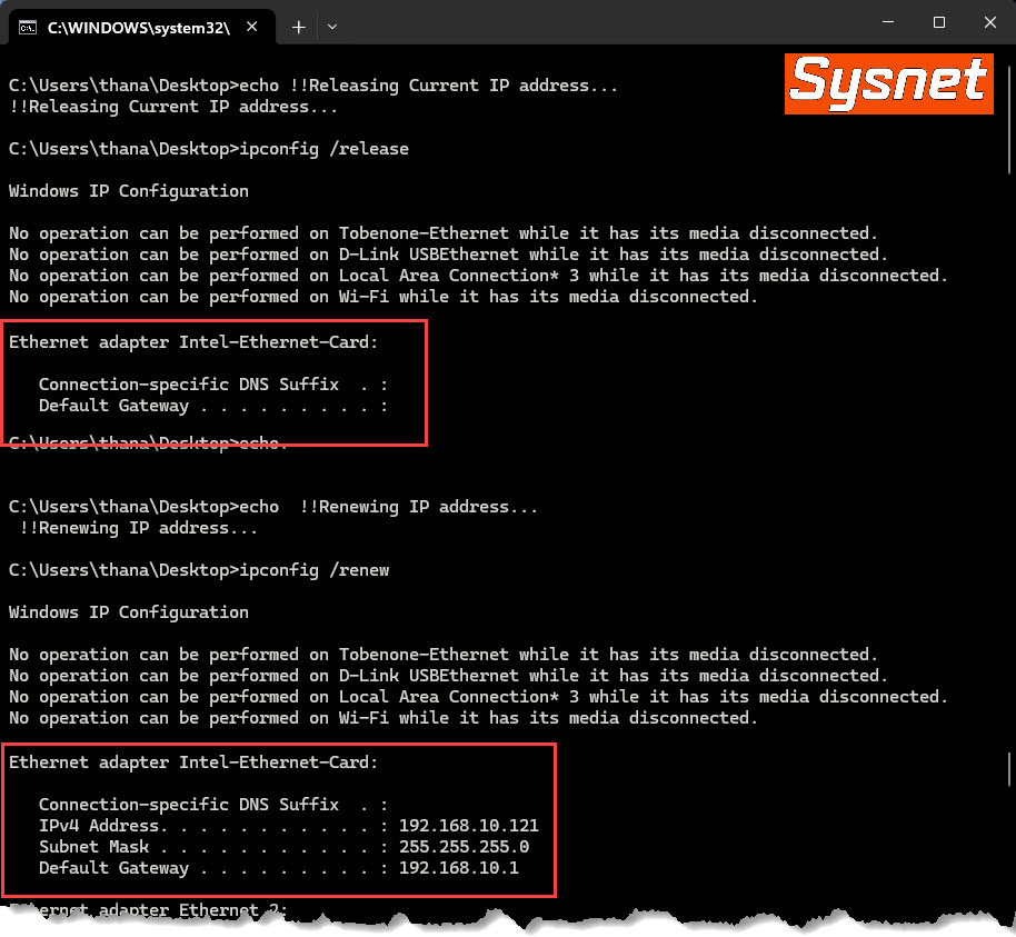 bat file release renew ip address